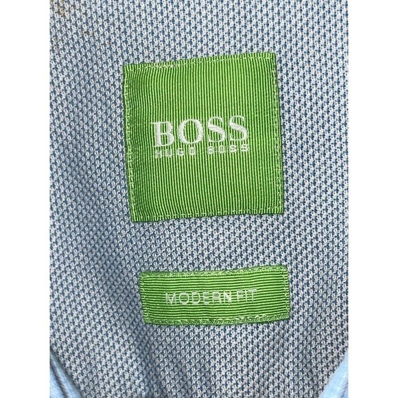 Hugo Boss Size XL Modern Blue Plaid Long Sleeve Button Front Shirt - Picture 4 of 5
